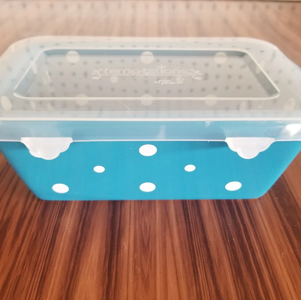 Temp-tations By Tara 2 Ceramic Mini Loaf Pans POLKA DOT Turqoise Gray With Lids.